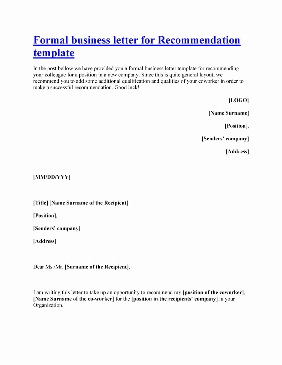 Recommendation Letter Template for Job Lovely 43 Free Letter Of Re Mendation Templates &amp; Samples