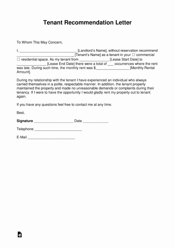 Reference Letter for Apartment Awesome Free Landlord Re Mendation Letter for A Tenant with