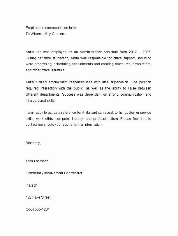 Reference Letter for Employees Beautiful 50 Best Re Mendation Letters for Employee From Manager