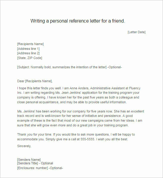 Reference Letter for Friend Inspirational 55 Re Mendation Letter Template Free Word Pdf formats