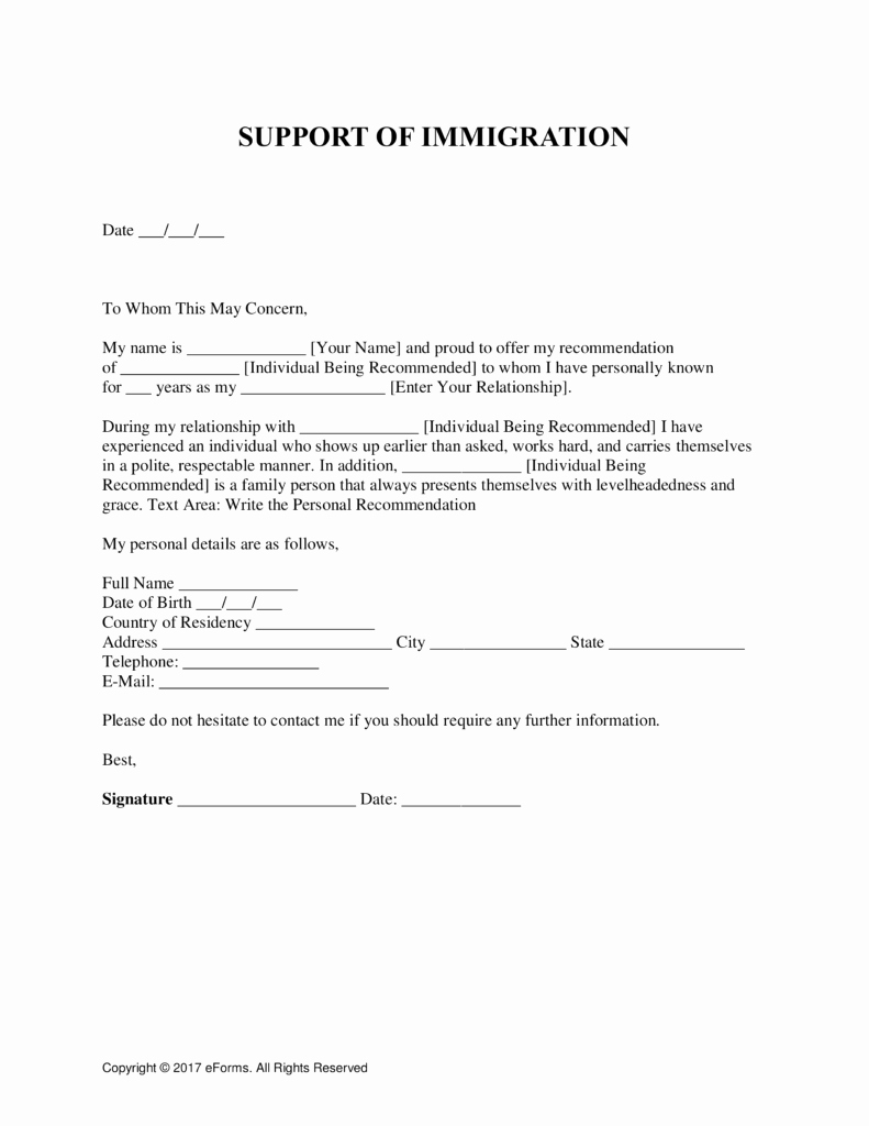 Reference Letter for Immigration Unique Letters Support for Immigration