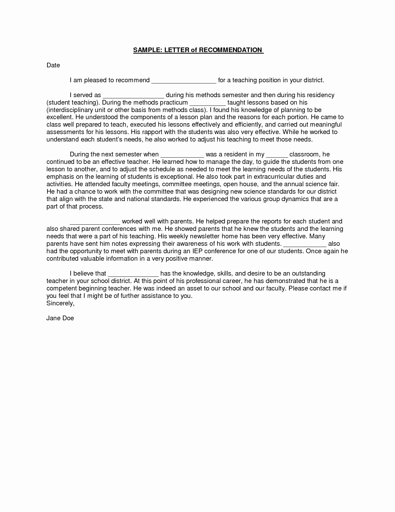 Reference Letter for Teachers Fresh Teacher Re Mendation Letter A Letter Of Re Mendation