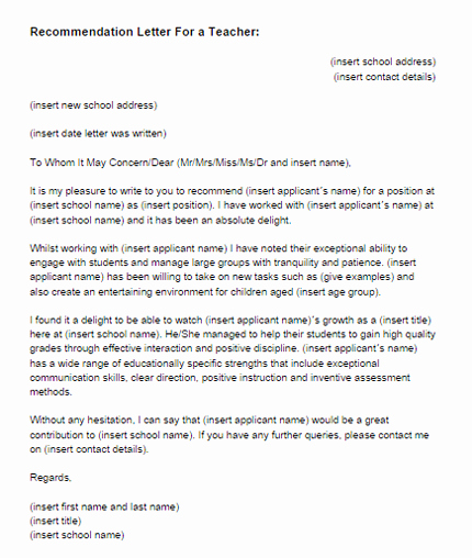 Reference Letter for Teachers Lovely Re Mendation Letter for A Teacher Sample