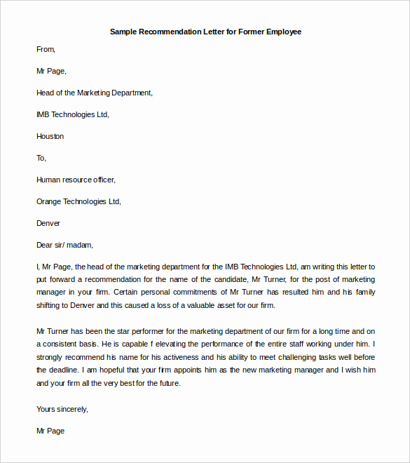 Reference Letters for Employee New 30 Re Mendation Letter Templates Pdf Doc