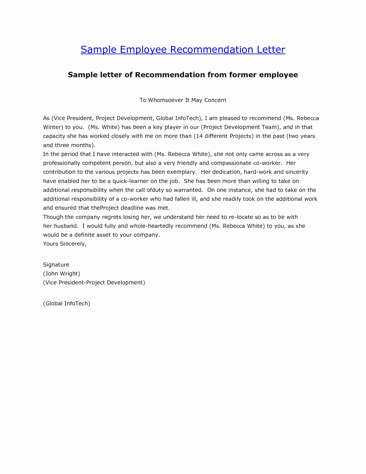 Reference Letters for Employment New [free] Letter Of Re Mendation Examples Samples