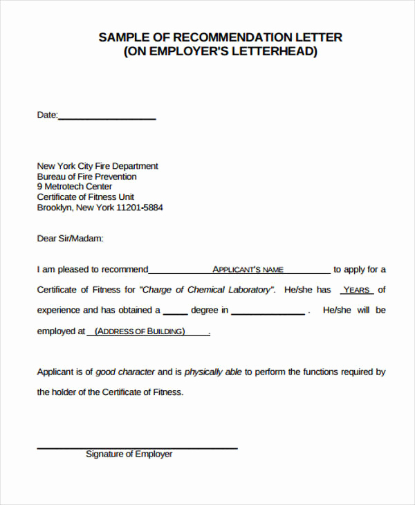 Reference Letters From Employer Best Of Employer Re Mendation Letter Sample 9 Examples In