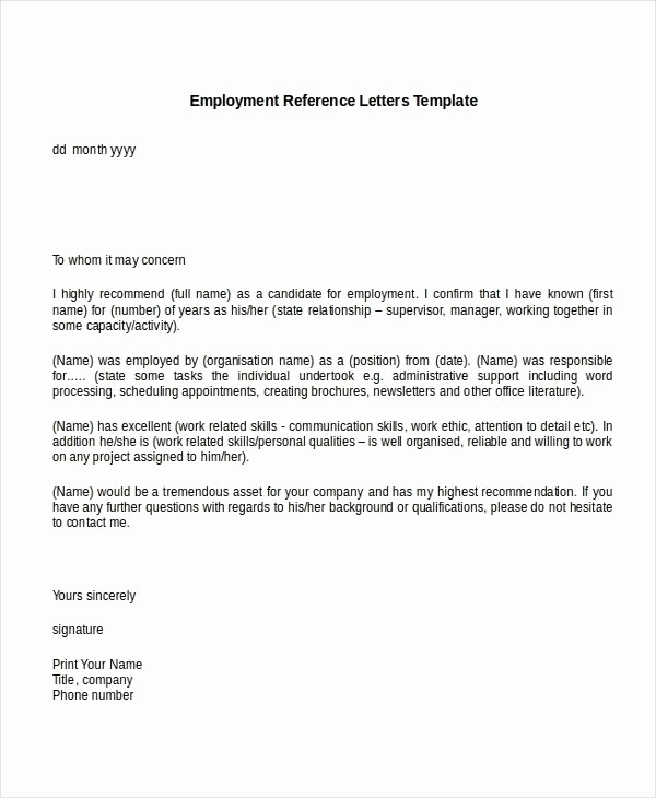 Reference Letters From Employers Fresh Sample Re Mendation Letter for Job From Employer within