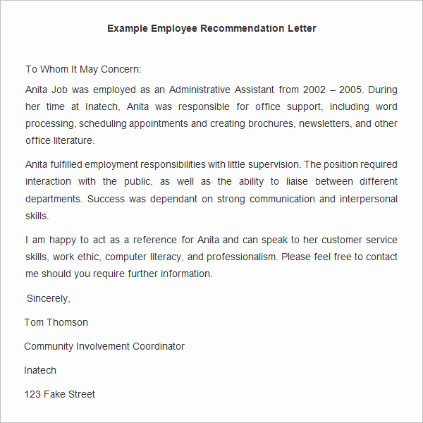 Reference Letters From Employers Inspirational 18 Employee Re Mendation Letters Pdf Doc