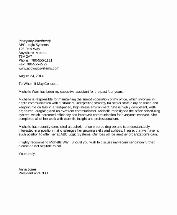 References Letter From Employer Inspirational 7 Sample Employment Reference Letters