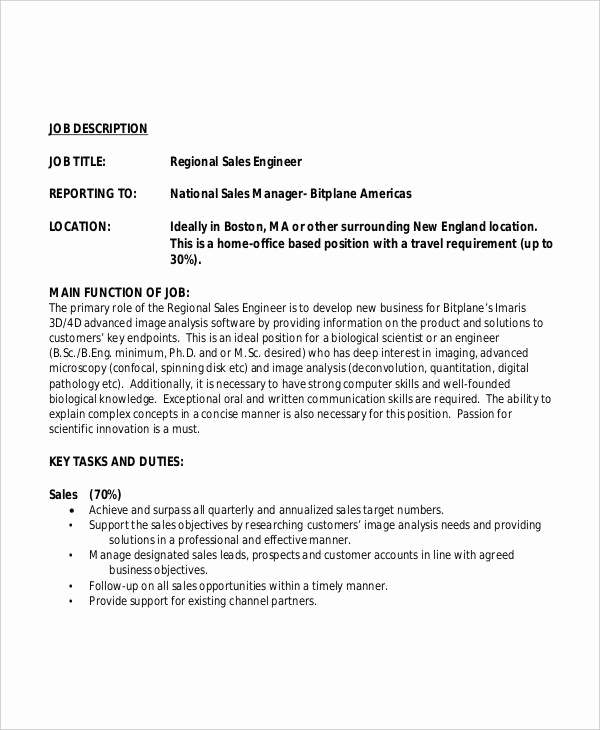 Regional Sales Manager Job Description Awesome 10 Sales Engineer Job Description Templates Pdf Doc