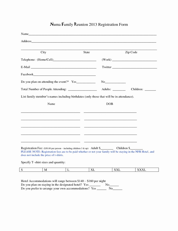 Registration form Template Word Awesome Family Reunion Registration form Template