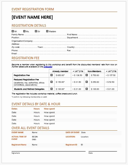 Registration form Template Word Luxury event Registration forms &amp; Template for Ms Word