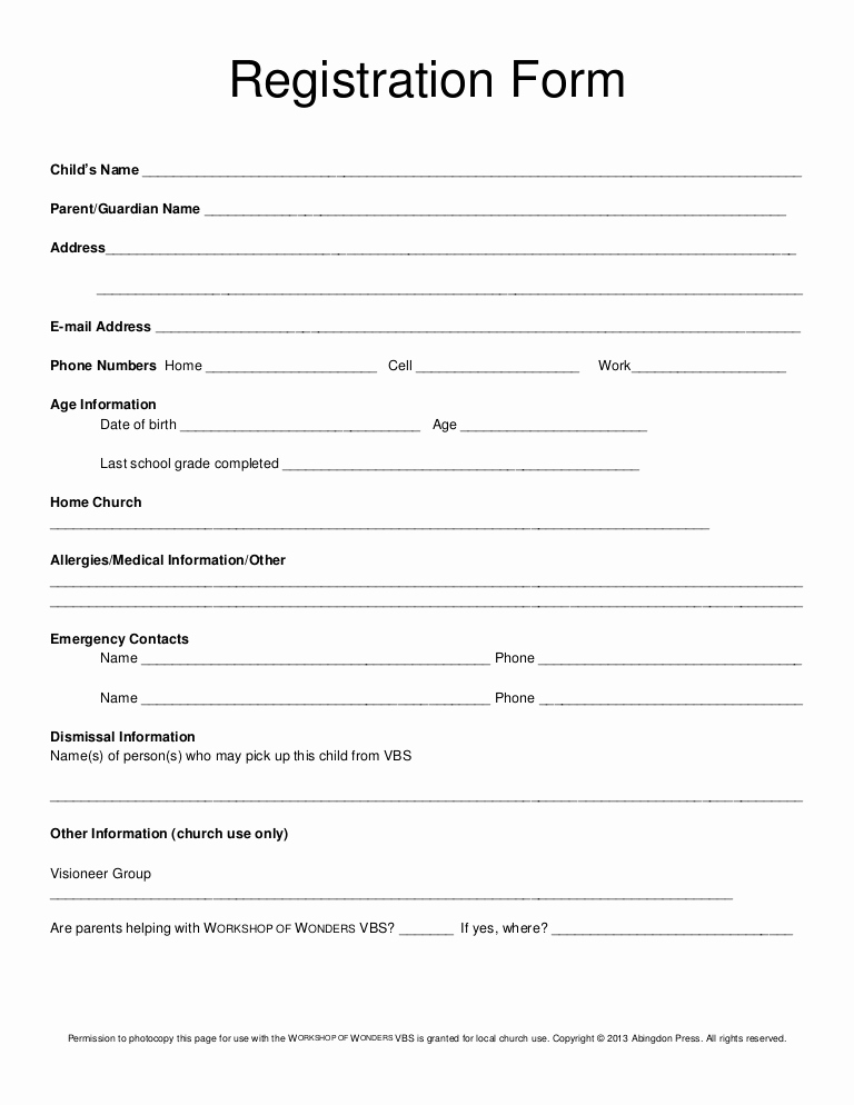 Registration form Template Word Luxury Registration form Vbs