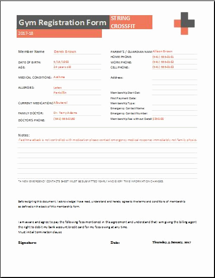Registration form Template Word New Gym Registration forms for Ms Word &amp; Excel