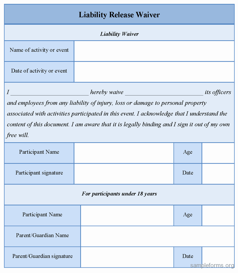 Release From Liability form Inspirational Free Printable Liability Release form Template form Generic