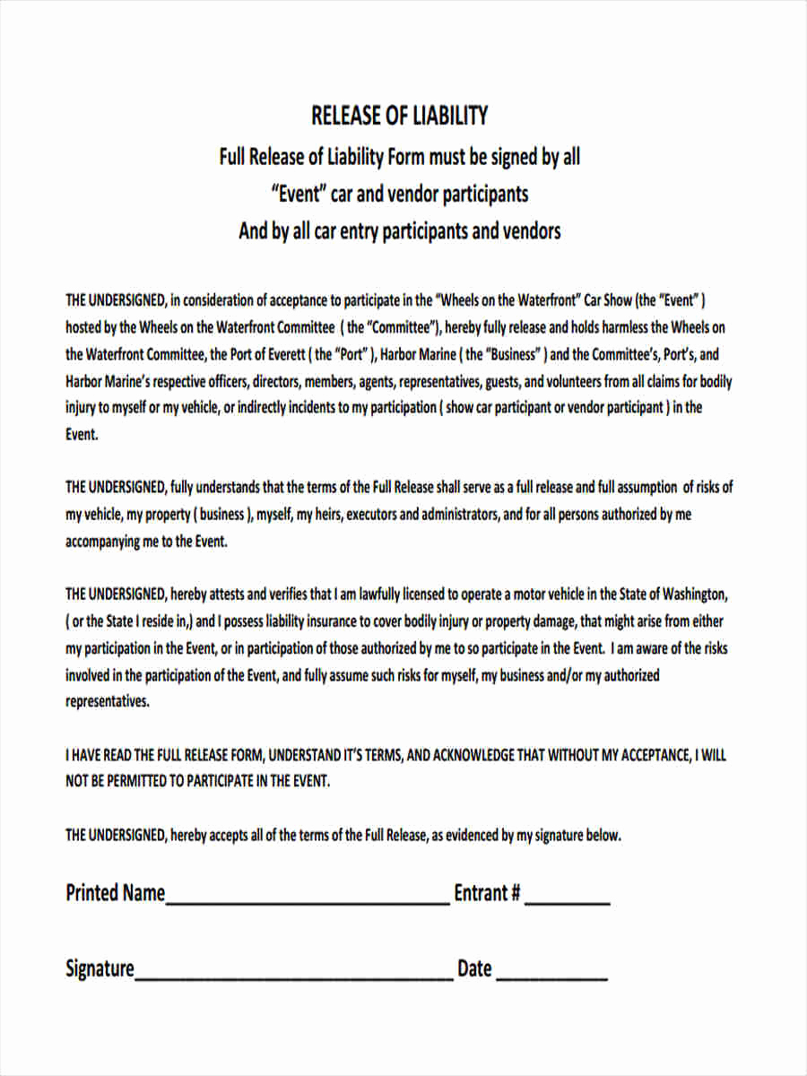 Release From Liability form Lovely 13 Release Of Liability forms Free Sample Example