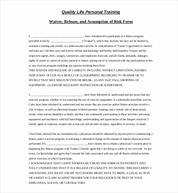 Release Of Liability form Pdf Luxury Sample Liability Release forms 10 Free Documents In Pdf
