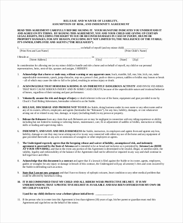 Release Of Liability form Pdf Unique Sample Waiver Of Liability 8 Examples In Pdf Word