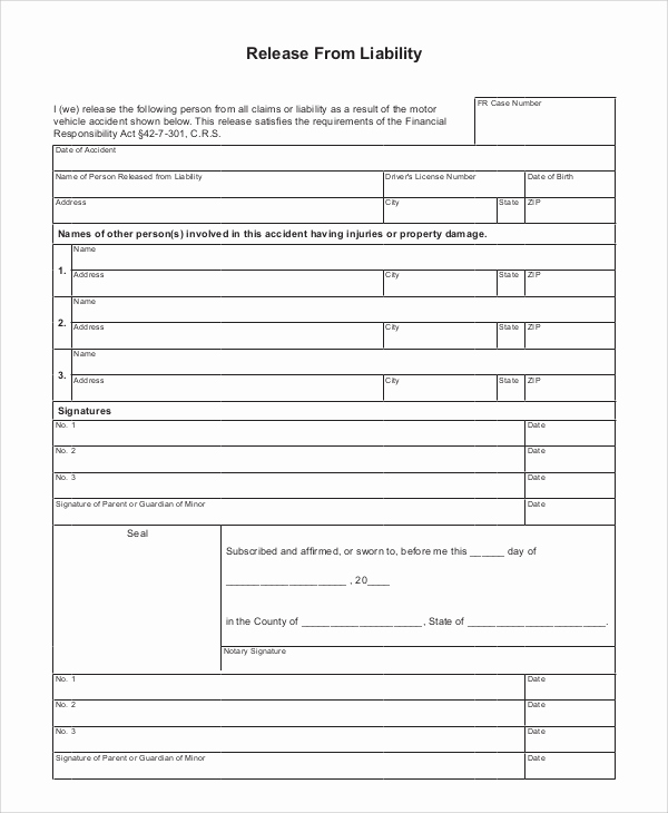 Release Of Liability form Template New 8 Sample Liability Release forms