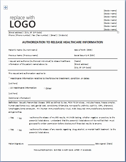 Release Of Medical Information form Awesome Sample Medical Authorization form Templates