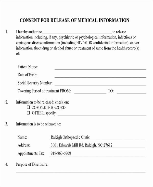 Release Of Medical Information form Best Of Release Medical Information form Sample 9 Examples