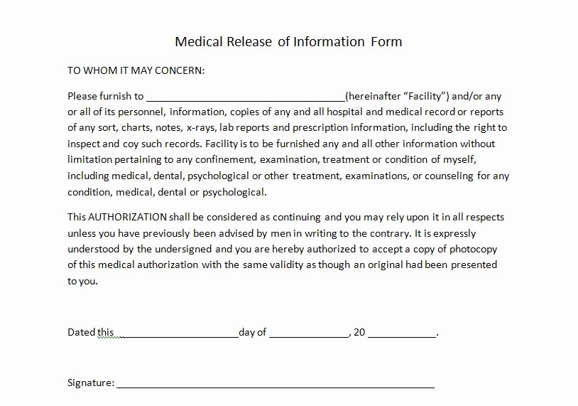 Release Of Medical Information form New Personal Trainer forms