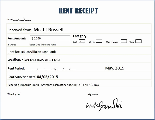 Rent Receipt Template Word New Mercial Rent Receipt Template