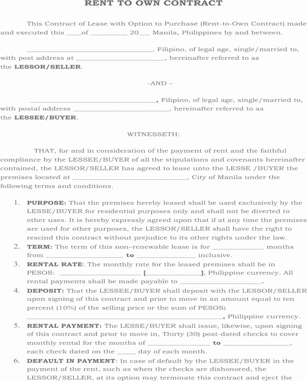 Rent to Own Agreement Template Best Of Download Rent to Own Contract for Free formtemplate