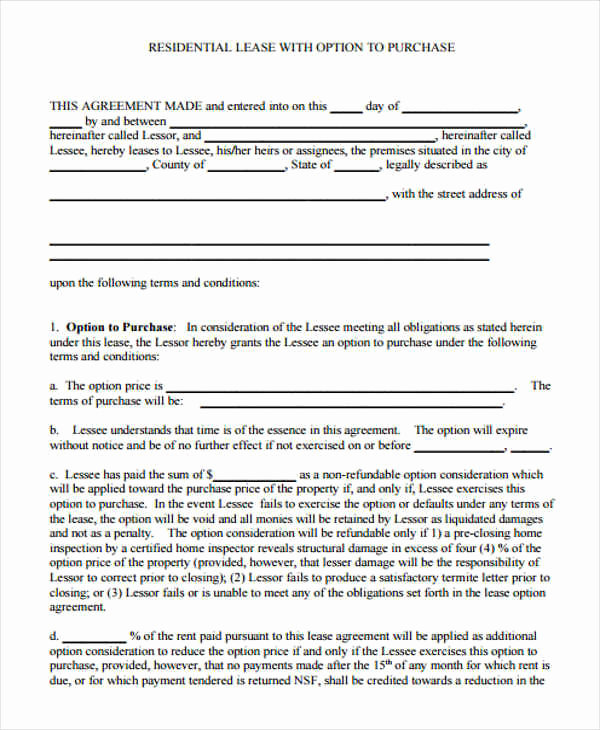 Rent to Own Contract Template Elegant 7 Rent to Own Home Contract Sample Templates Word