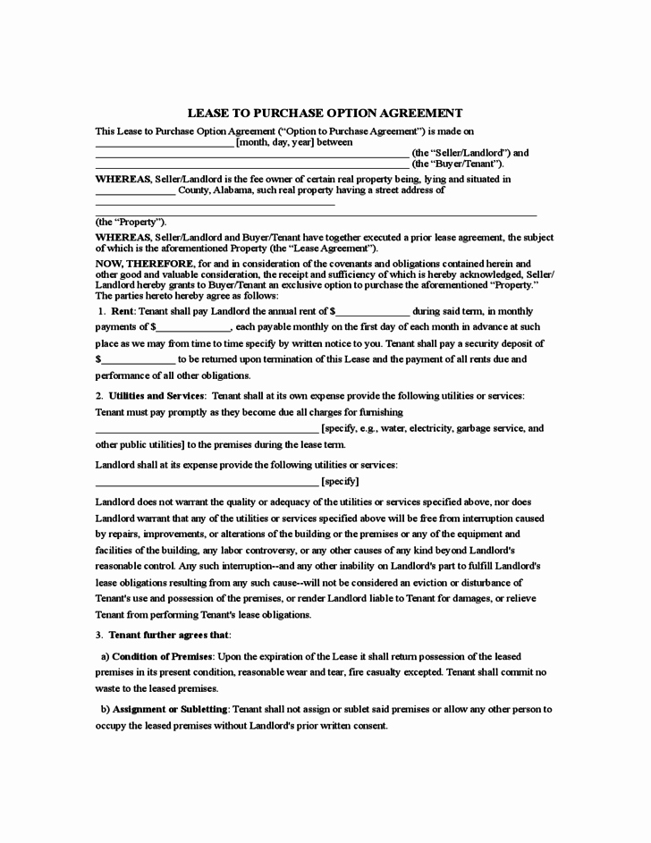 Rent to Own Contract Template Elegant Rent to Own Agreement Sample form