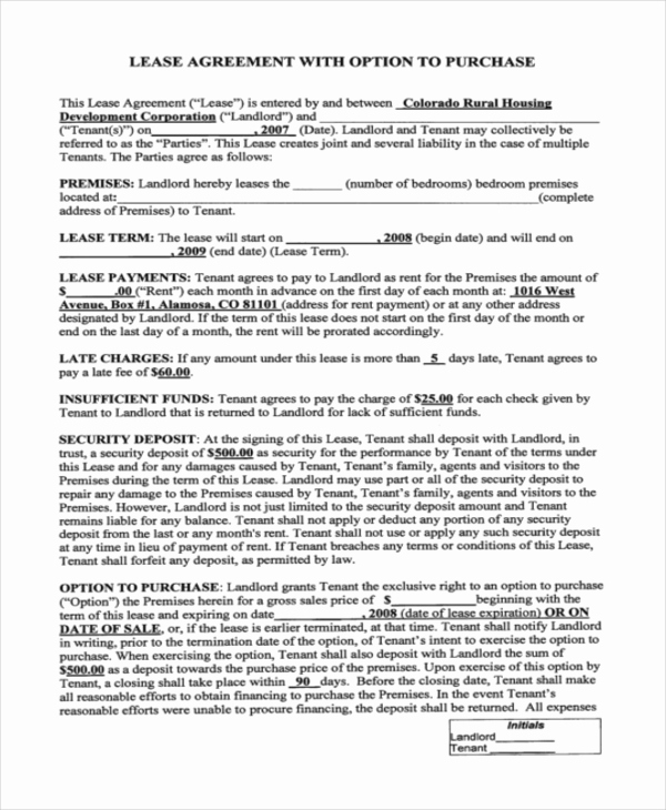 Rent to Own Contract Template Elegant Rent to Own Home Contract 7 Examples In Word Pdf