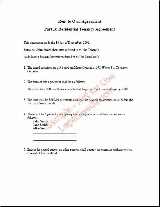 Rent to Own Contract Template Unique Rent to Own Agreement for Tario Sample Image