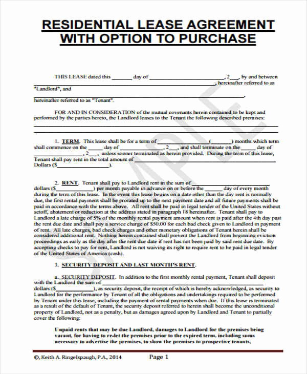 Rent to Own Contracts Templates Beautiful 7 Rent to Own Home Contract Sample Templates Word