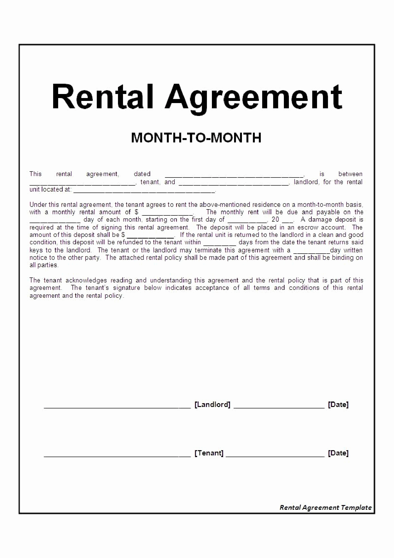 Rental Application form Doc Lovely Month to Month Rental Agreement form Free Download