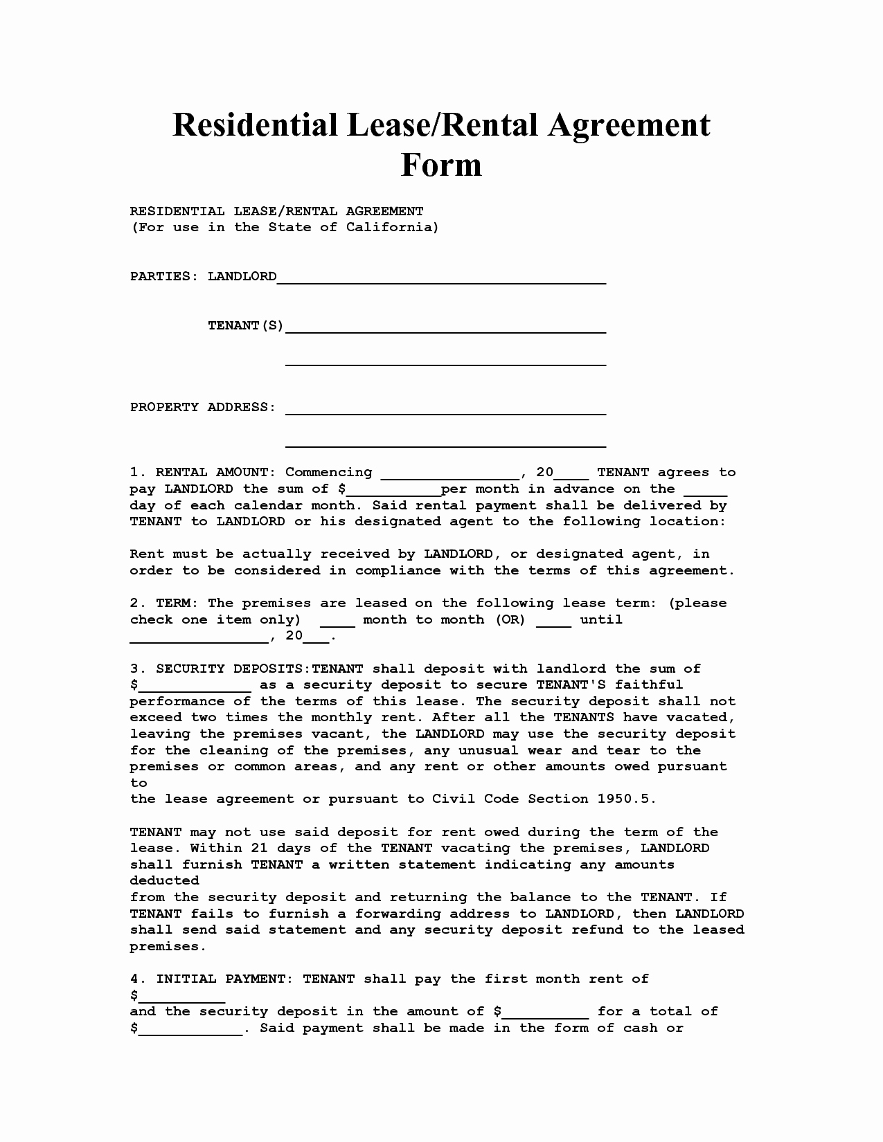 Rental Application form Doc New California House Lease Agreement form