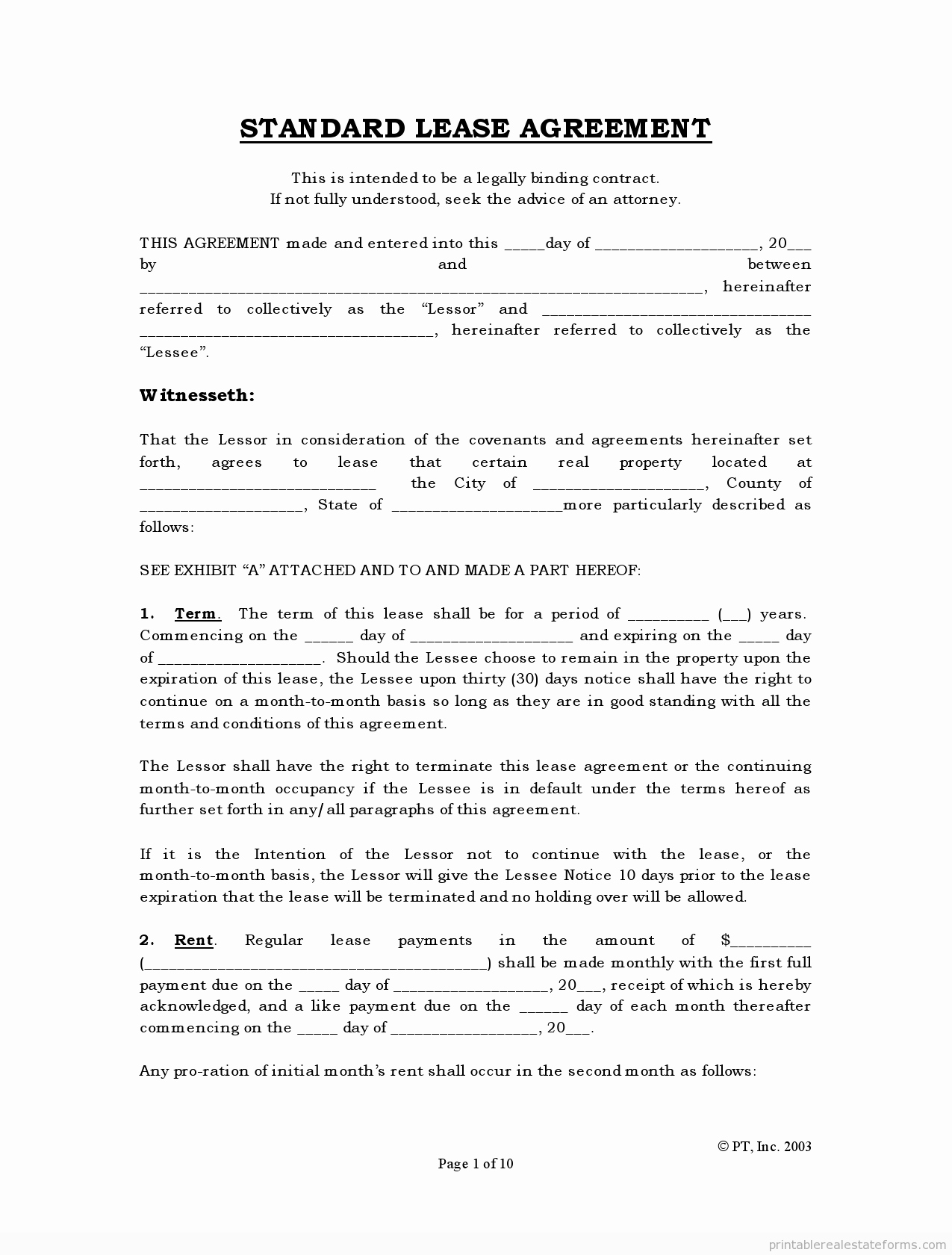 Rental Application form Doc New Free Standard Lease Agreement Standard Rental Agreement