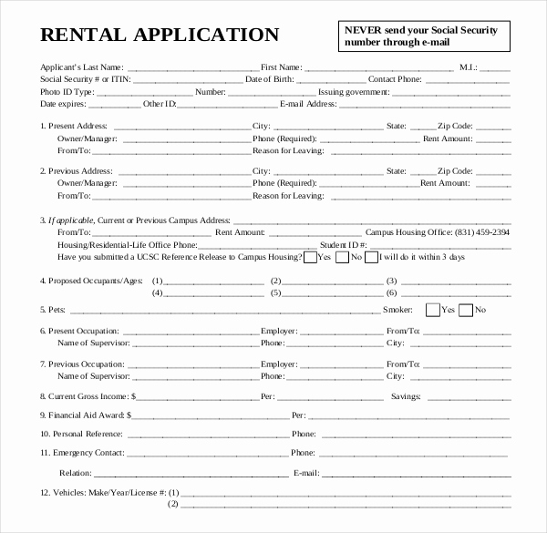 Rental Application form Pdf Beautiful Rental Application Template – 12 Free Word Pdf Documents