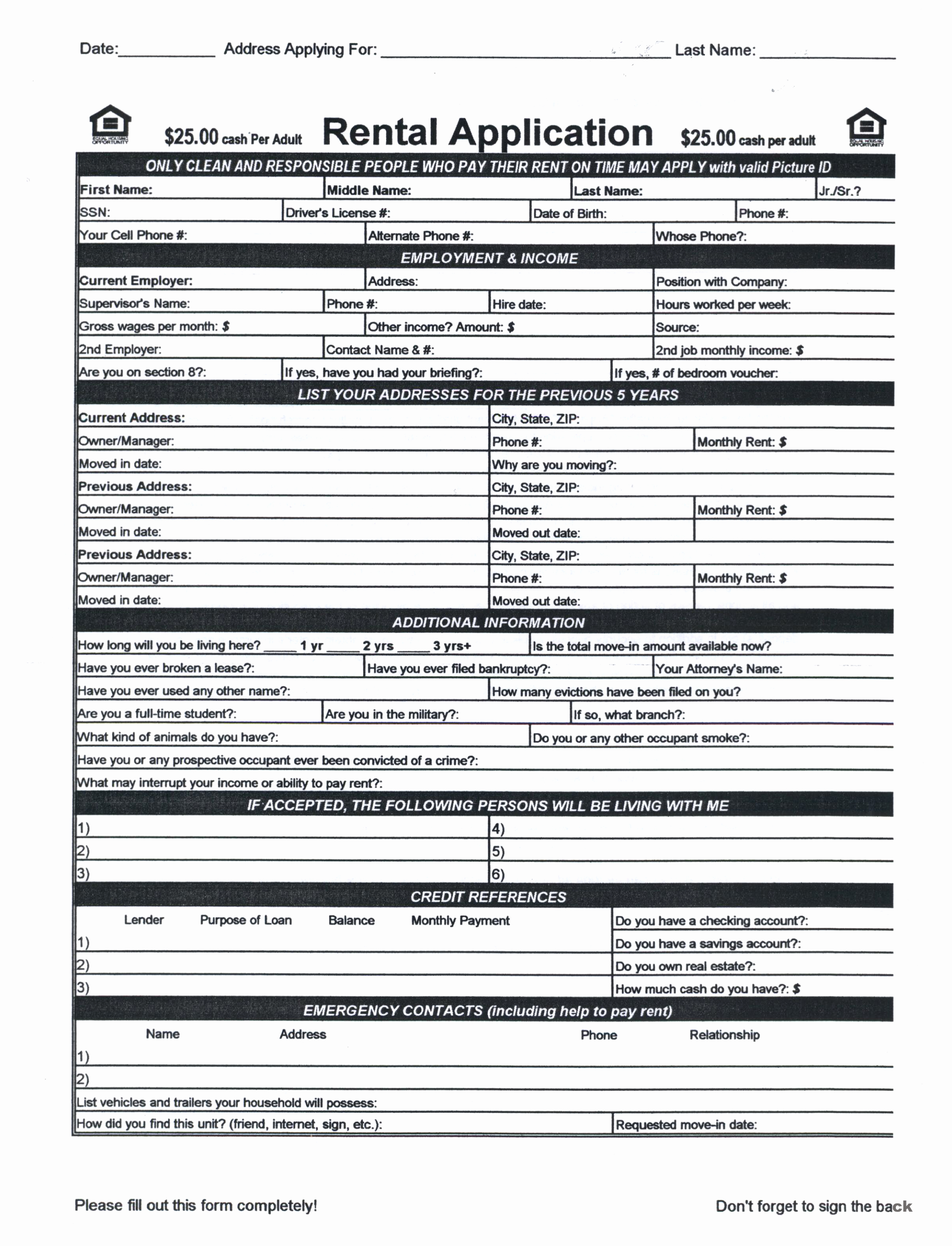 Rental Application form Pdf Unique House Rental Application