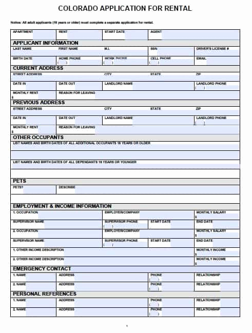 Rental Application forms Pdf Awesome Free Colorado Rental Application – Pdf Template