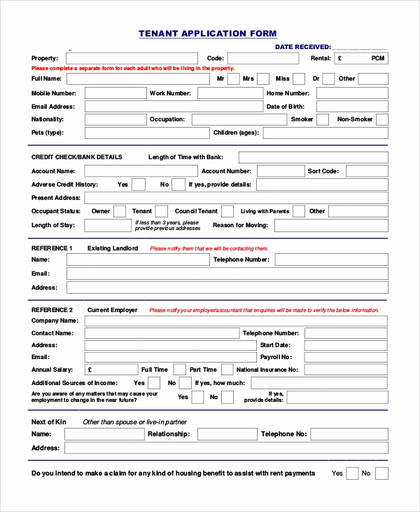 Rental Application forms Pdf Fresh Sample Tenant Application form 8 Examples In Word Pdf