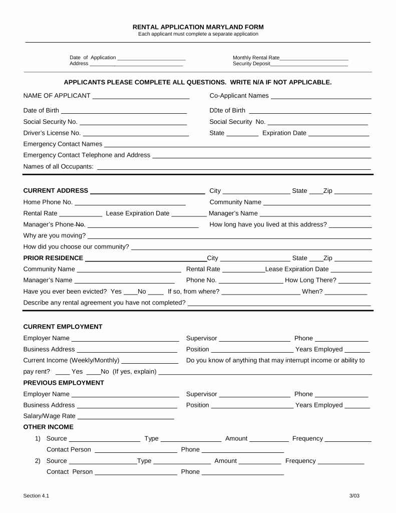 Rental Application forms Pdf Lovely Free Maryland Rental Application form Pdf