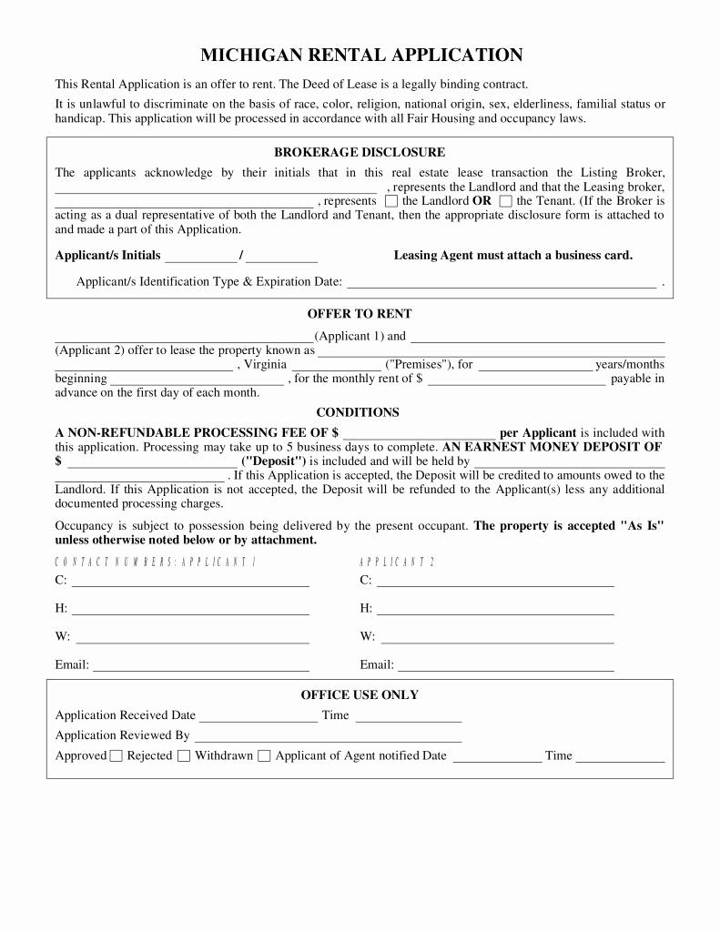 Rental Application Pdf Fillable Beautiful Free Michigan Rental Application form Pdf