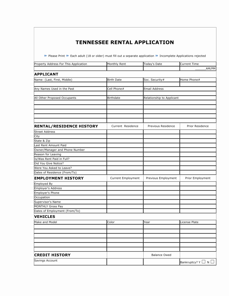 Rental Application Pdf Fillable Inspirational Free Tennessee Rental Application form Word
