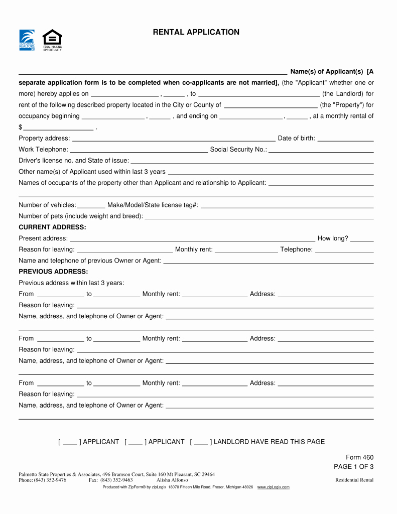 Rental Application Pdf Fillable Inspirational south Carolina Rental Application form 460