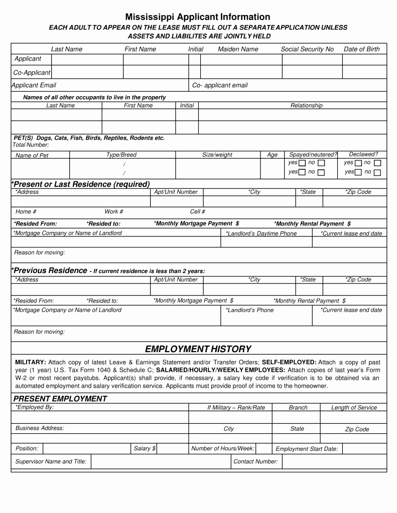 mississippi rental application form