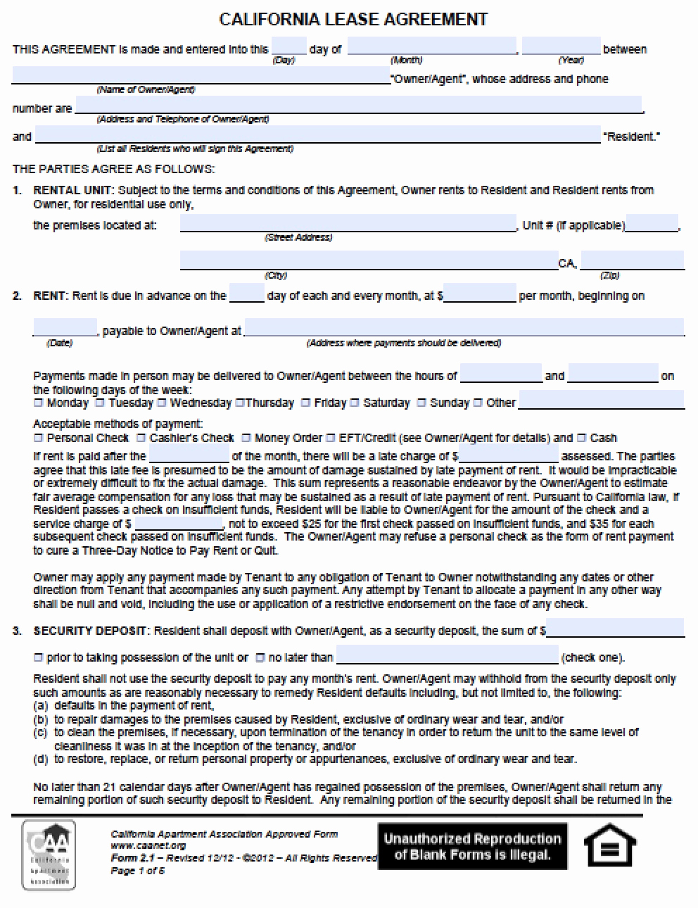 Rental Application Pdf Fillable New Free California Residential Lease Agreement Pdf