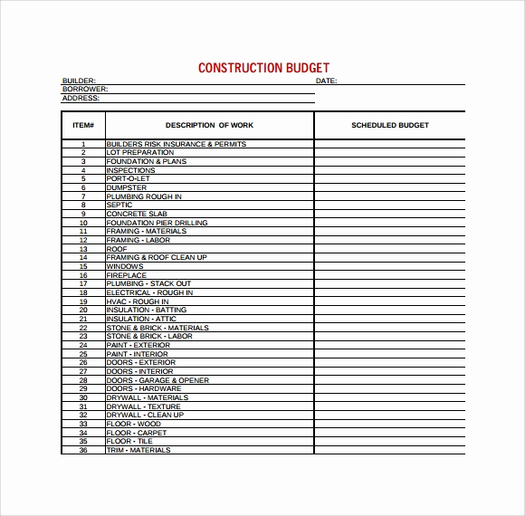 Residential Construction Budget Template Excel Luxury Construction Bud Template 9 Download Free Documents