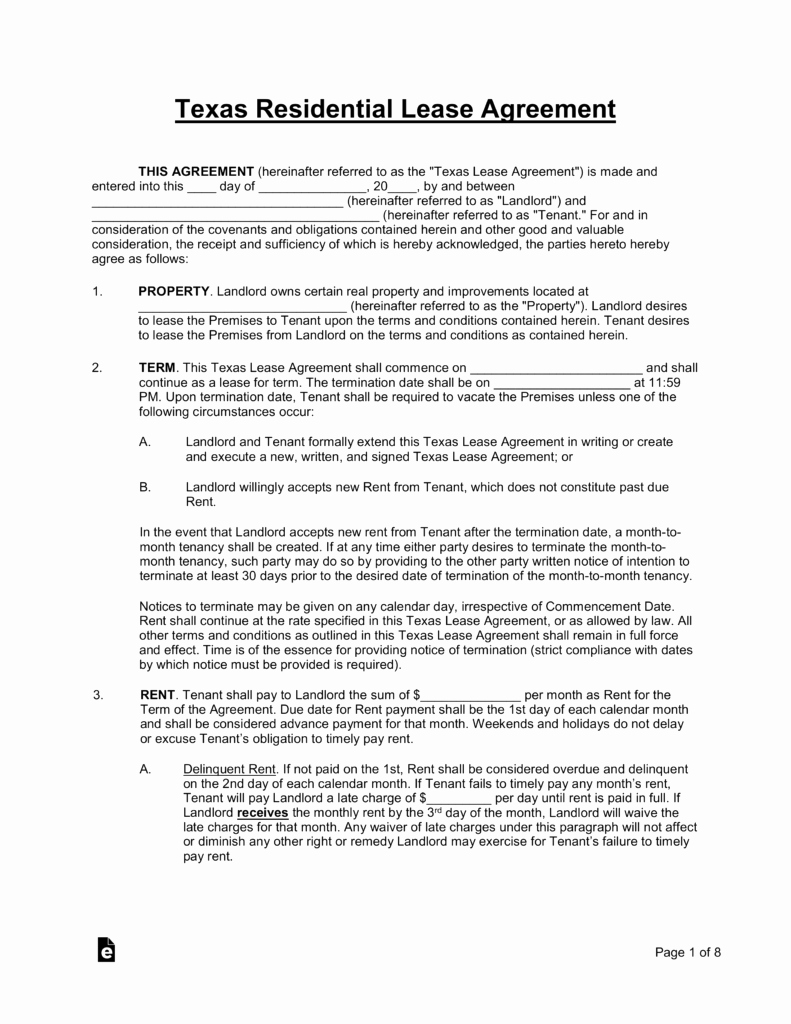 Residential Rental Agreement form Best Of Texas Lease Agreement