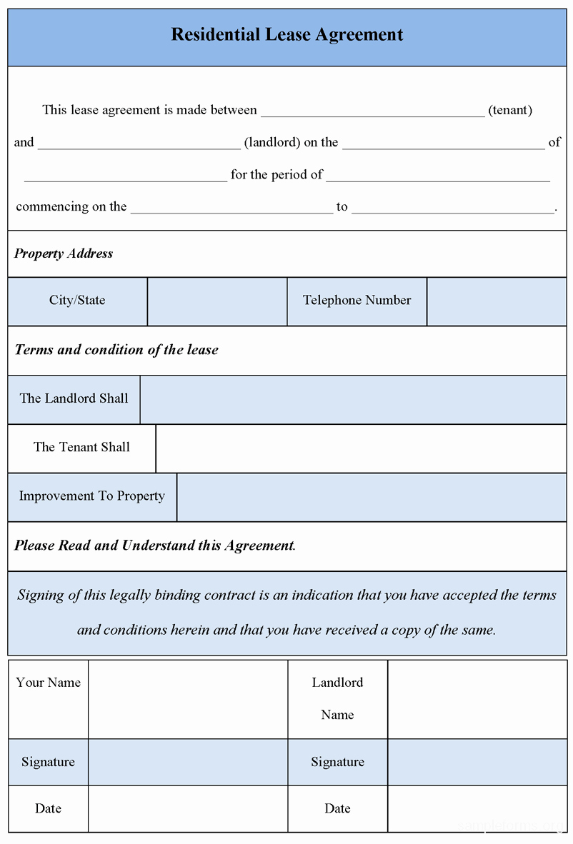 Residential Rental Agreement form Fresh Residential Lease Agreement form Sample forms