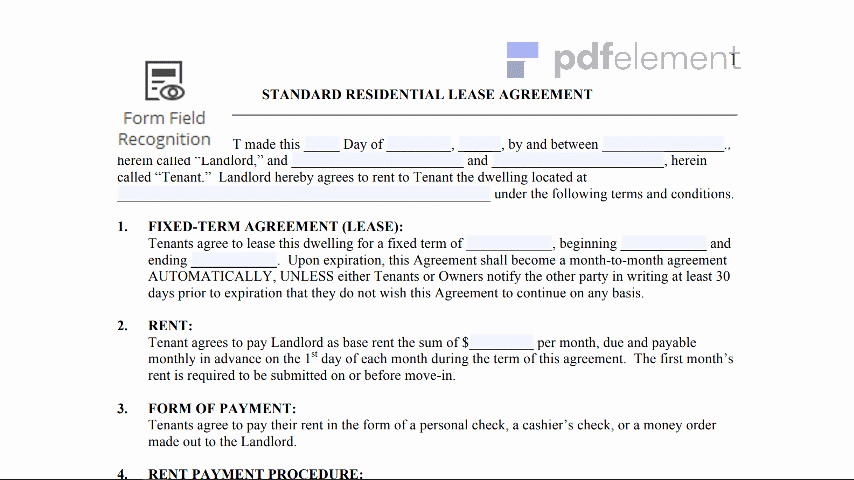 Residential Rental Agreement form Fresh Residential Lease Agreement Template Free Download Edit